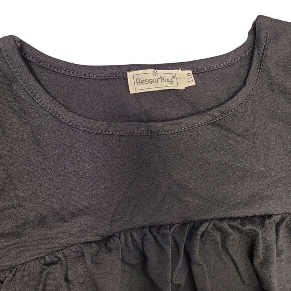 BesserBay Girl Casual Crew Neck Ruffle Short Sleeve A Line Cotton Black Dress XS - Picture 5 of 8
